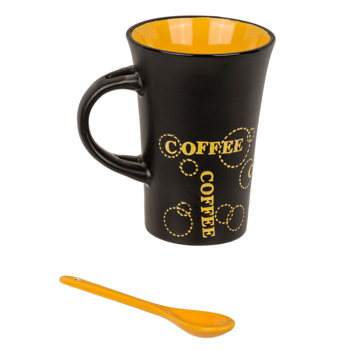 Black Ceramic Mug with spoon, Coffee, - Image 3