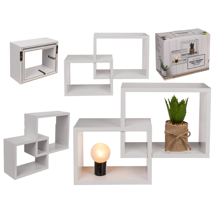 White colored wooden shelf, set of 2 pcs,