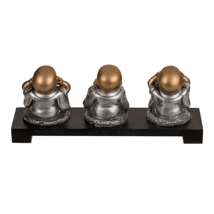 3 Polyresin decoration figurines on wooden bowl, - Image 3