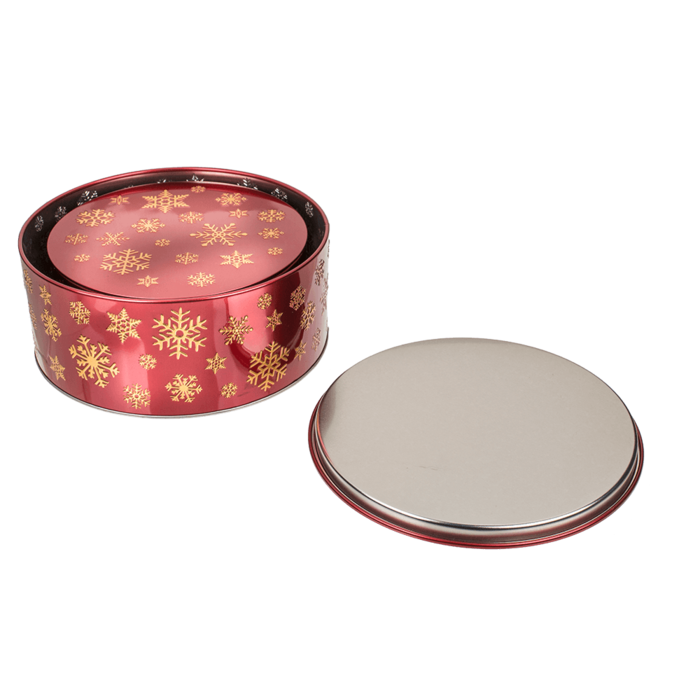 Round red/gold colored metal tin, snowflake, - Image 4