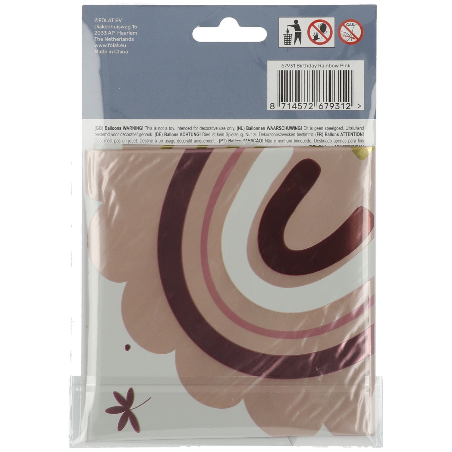 Foil Balloon Birthday Rainbow Pink - 45 cm - Image 3