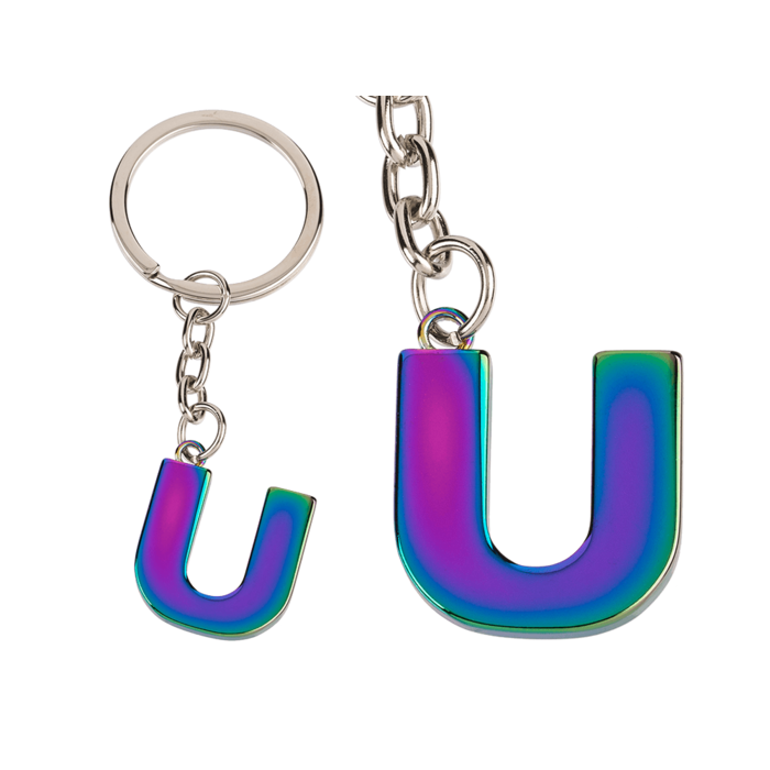 Metal Keychain, Rainbow Letter - Letter U