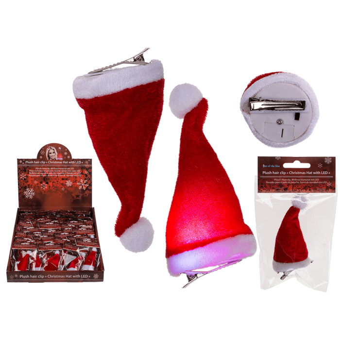 Plush hair clip, Christmas Hat with LED,