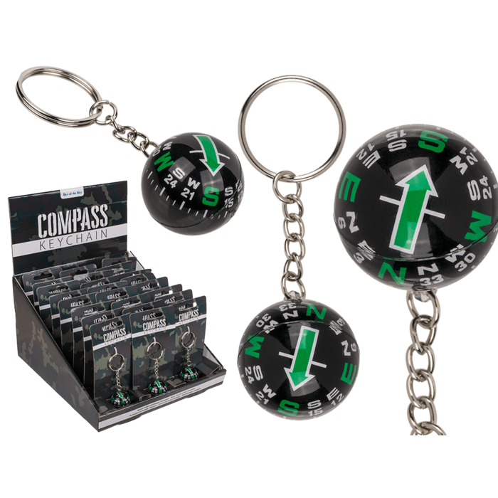 Metal key chain, compass,
