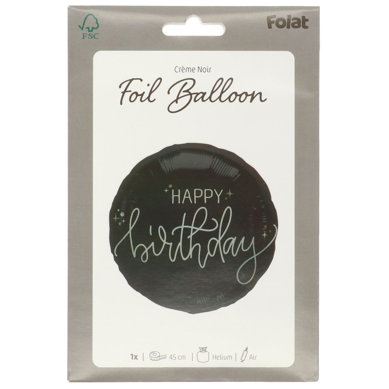 Foil Balloon - "Happy Birthday" - Crème Noir - 45 cm - Image 2