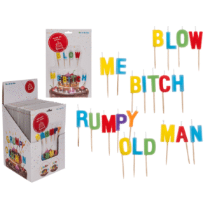 Birthday candle, "Blow me Bitch"/"Grumpy old man",