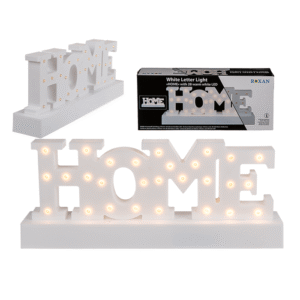 White plastic letter light, Home,