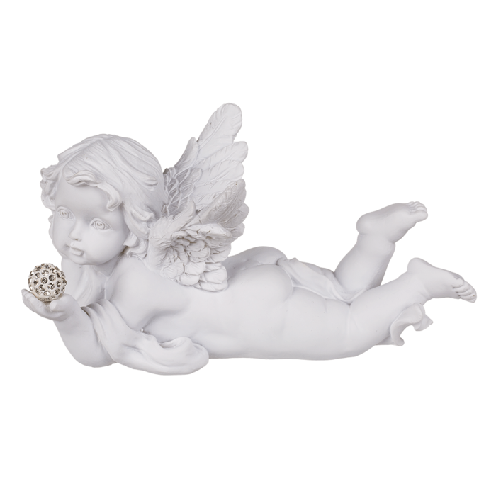 White, lying Polyresin Angel with Crystal Deco, - Image 2