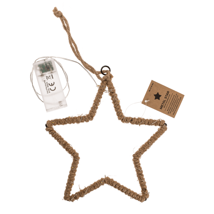 Metal star with jute decoration & LED, - Image 2