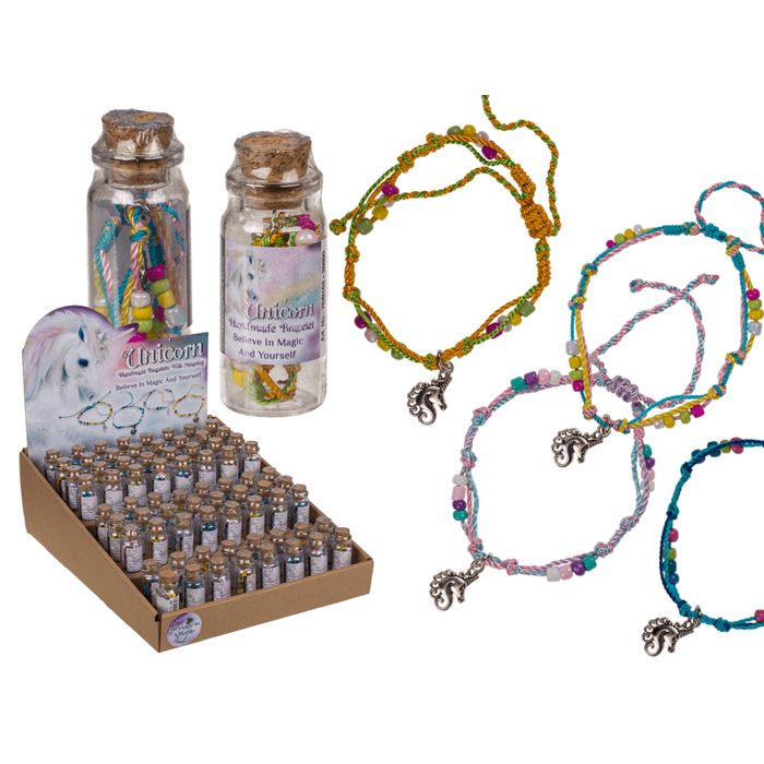 Textile bracelet with glass beads & metal pendant,