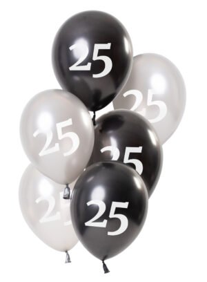 Balloons Glossy Black 25 Years 23cm - 6 pieces