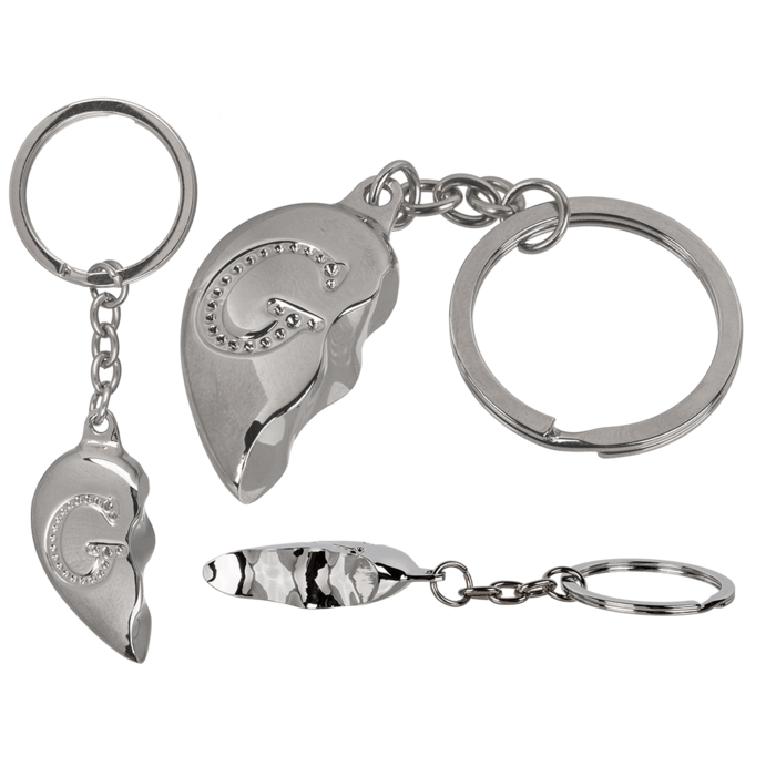 Metal Keychain, Broken Heart - Engraved Letter G