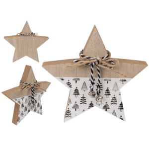 Standing wooden star with ribbon & bell,