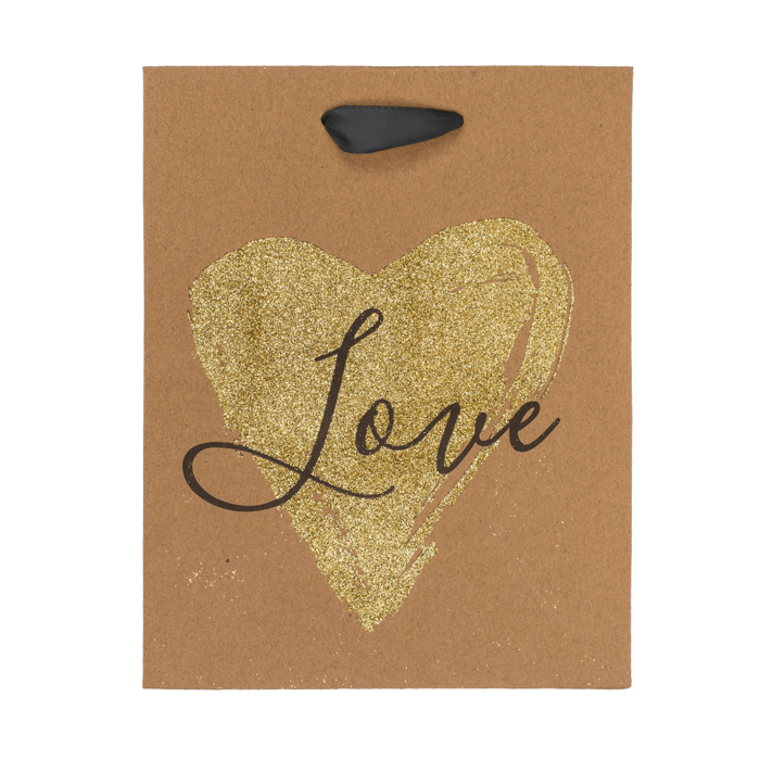 Craft paper gift bag, hearts, - Image 3