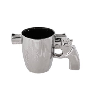 Silver mug with revolver handle,