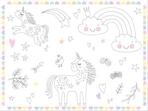 Coloring Placemats Unicorns & Rainbows - 6 pieces