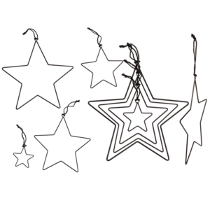 Black metal stars, for hanging, 4 pcs per set,