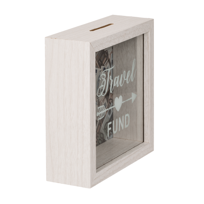 White wooden savings box, Travel Fund, - Image 4