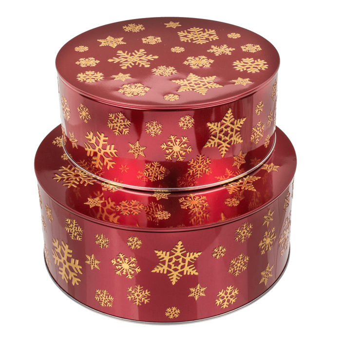 Round red/gold colored metal tin, snowflake, - Image 3