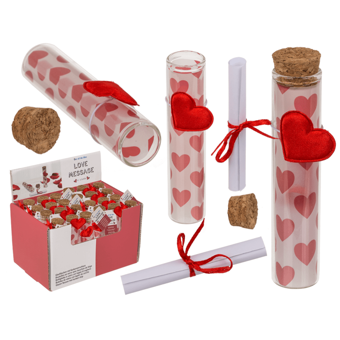 Glass bottle with cork stopper, Love,