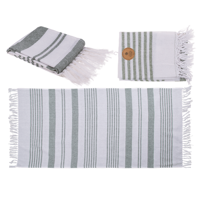 White/green coloured Fouta Towel (for sauna &,