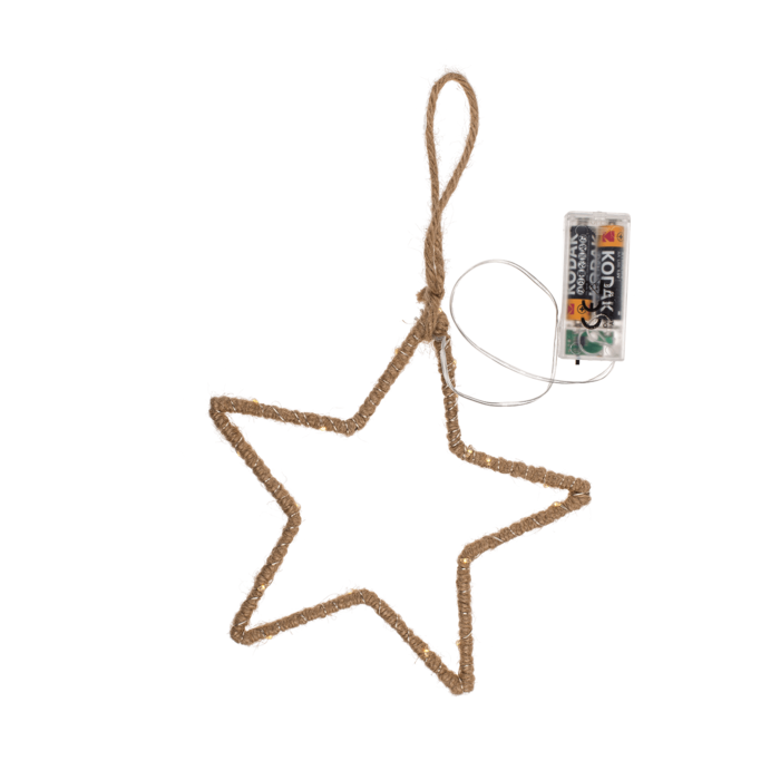 Metal star with jute decoration & LED, - Image 3