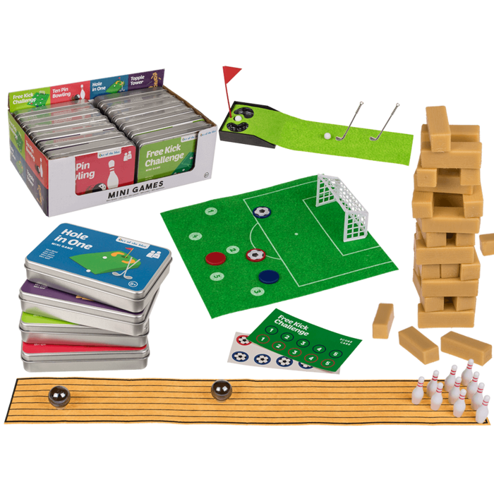 Mini games in tin, ca. 12 x 8 cm,