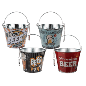 Metal Beer Bucket with Bottle Opener, Vintage