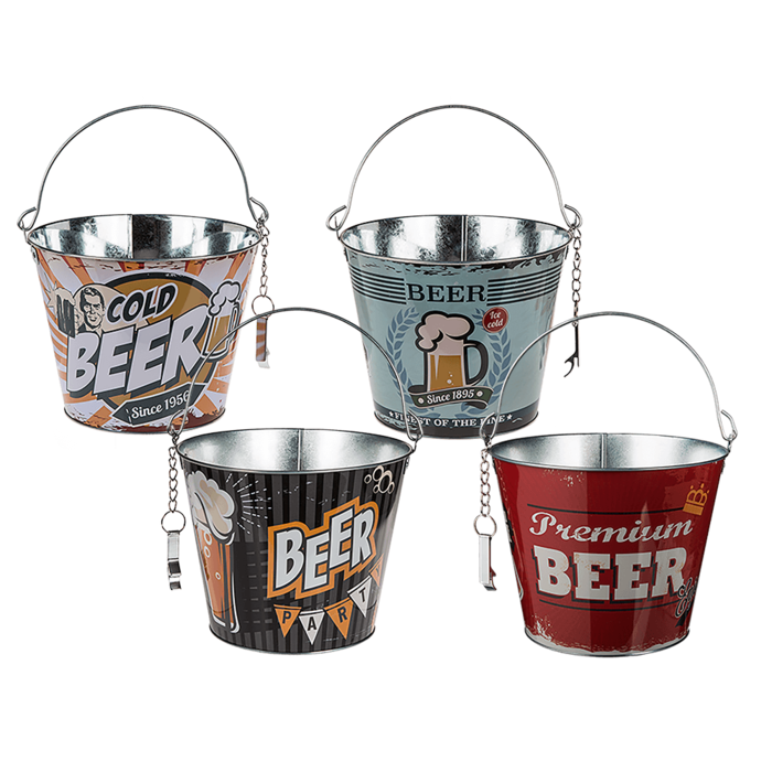 Metal Beer Bucket with Bottle Opener, Vintage