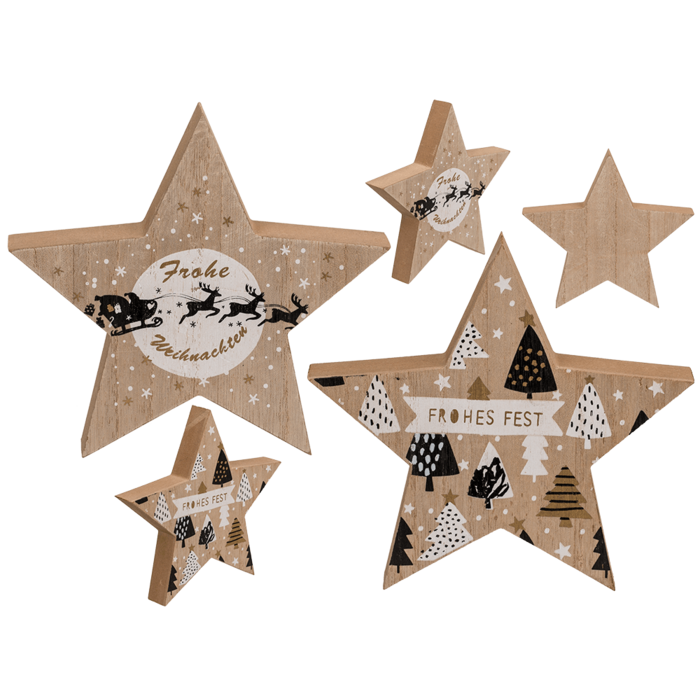 Standing wooden star with black/white colored