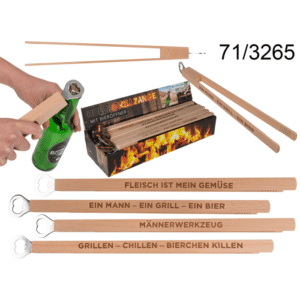 Wooden BBQ-Tongs with bottle opener,