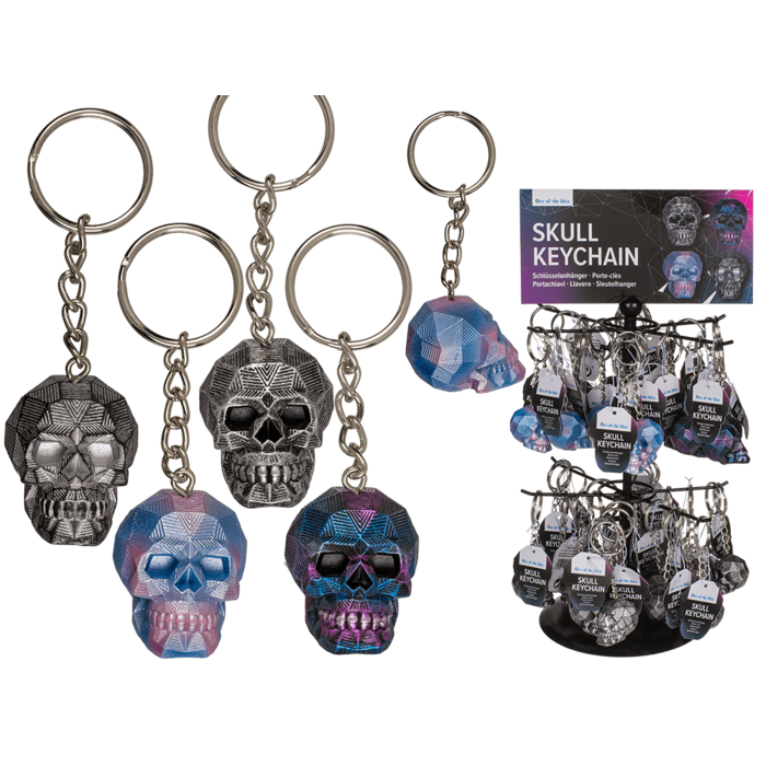 Metal Keychain, Metallic Skull, ca. 4 cm,