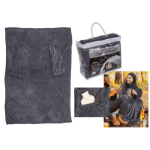 Grey comfort blanket with sleeves & pockets,