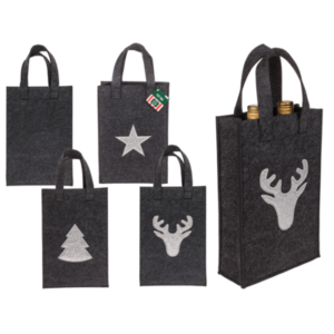 Grey gift bag, X-mas Greetings, felt material,