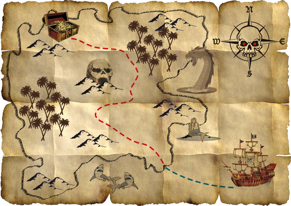 Red Pirate Treasure Map - 4 pieces