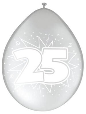 25th Birthday / Anniversary Balloons Silver - 8 pieces