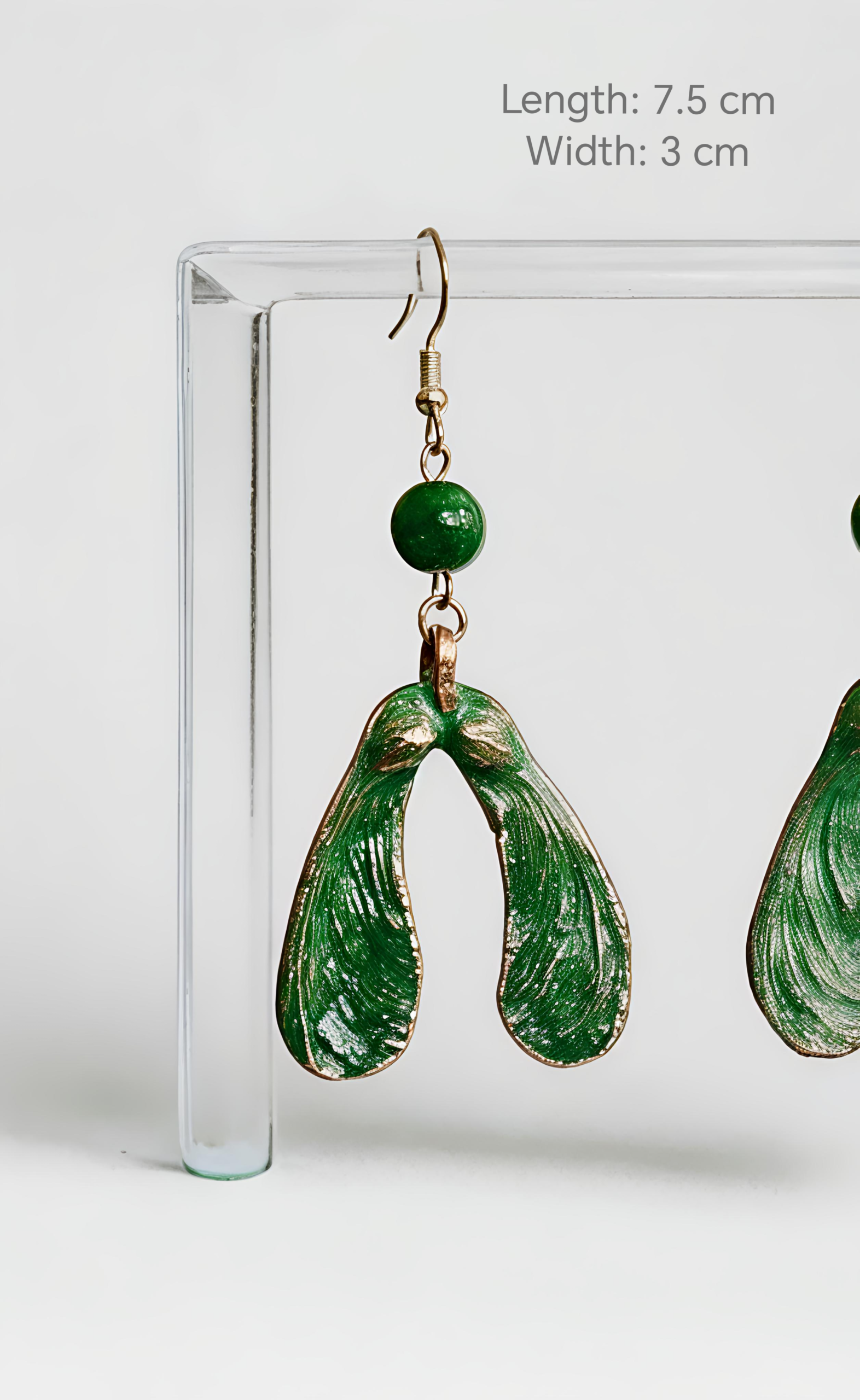 Copper earrings “Maple Seeds” with green patina - Image 3