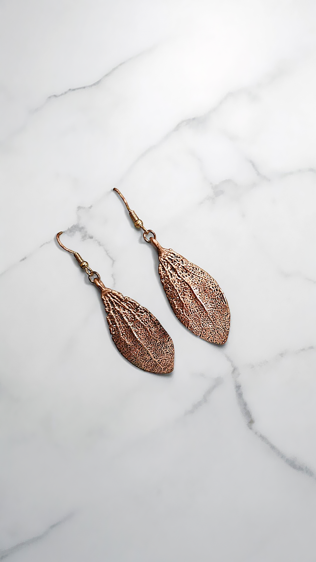 Copper Physalis Petal Earrings with Classic Patina - Image 2