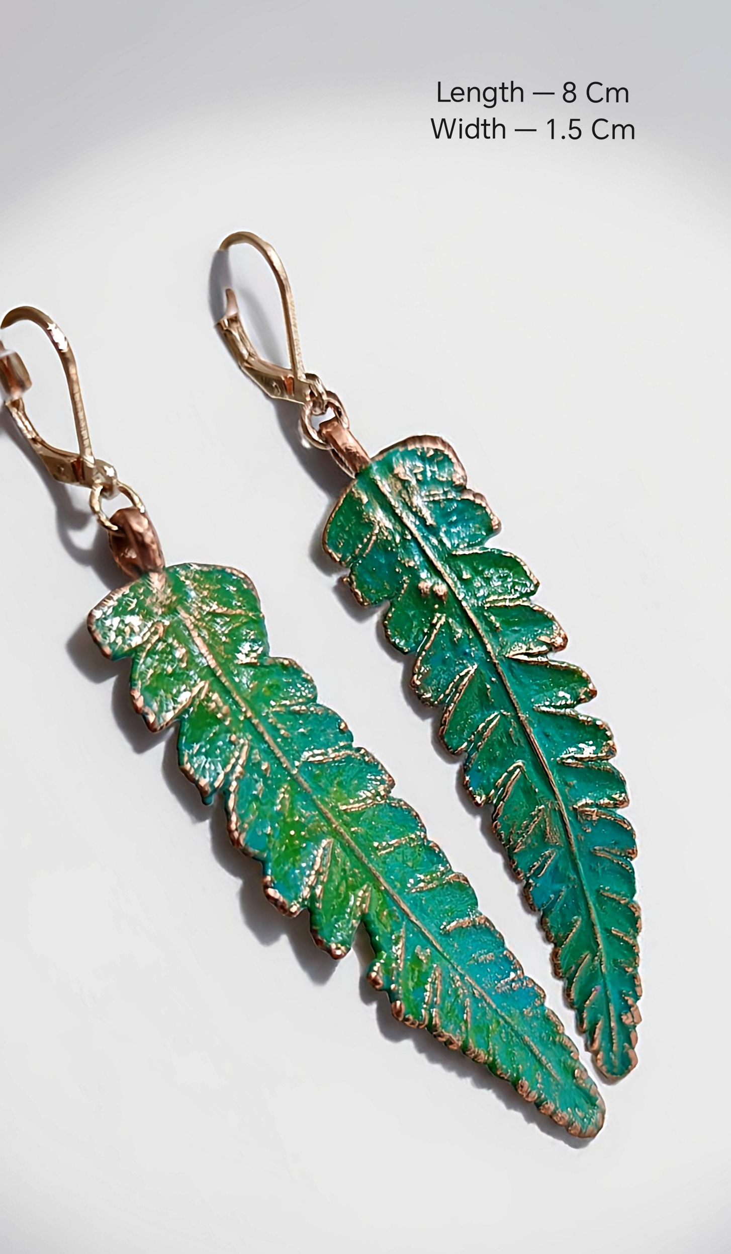 Copper Fern Earrings with Green Patina - Image 3