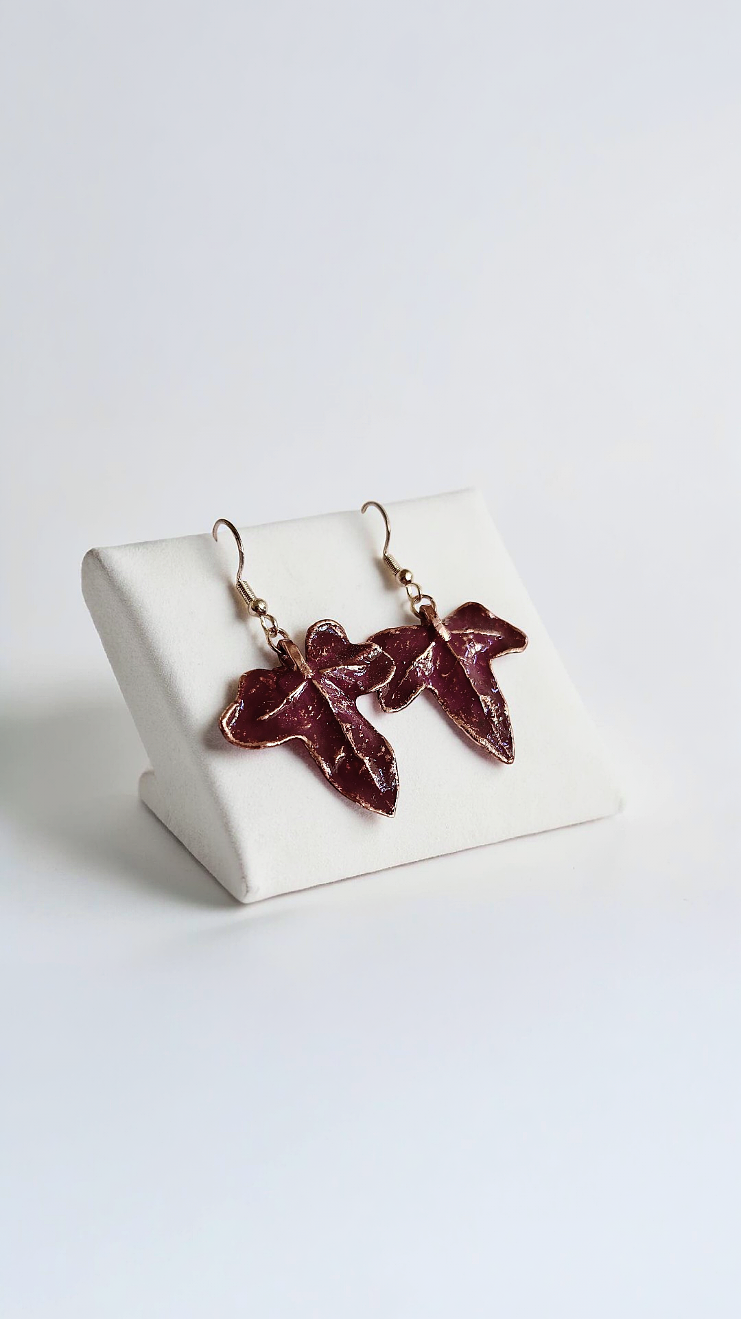 Copper Ivy Leaf Earrings with Wine Patina - Image 2