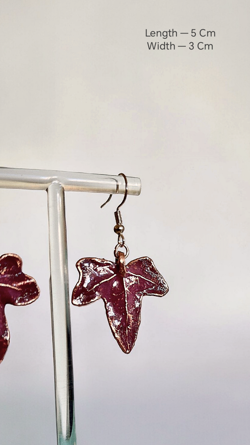 Copper Ivy Leaf Earrings with Wine Patina - Image 3
