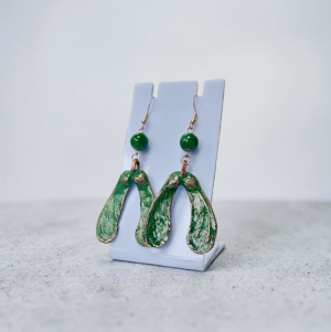Copper earrings “Maple Seeds” with green patina