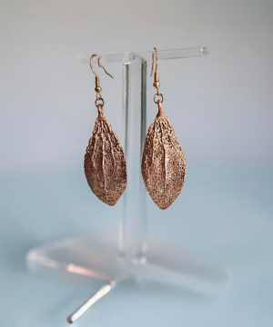 Copper Physalis Petal Earrings with Classic Patina