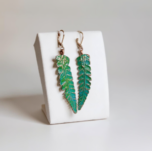 Copper Fern Earrings with Green Patina