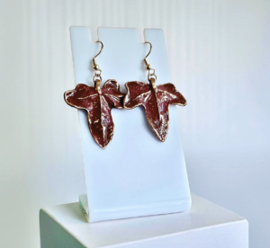Copper Ivy Leaf Earrings with Wine Patina