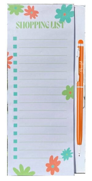 Set of 2 magnetic shopping list pads and a Pink apron