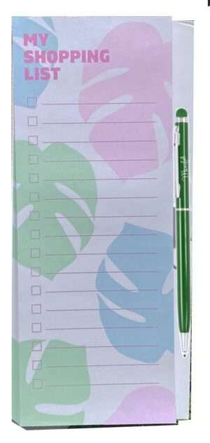 Set of 2 magnetic shopping list pads and a blue apron